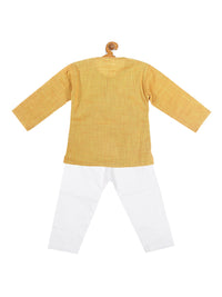 VASTRAMAY Kids Boys Yellow and White Pure Cotton Kurta with Pyjama