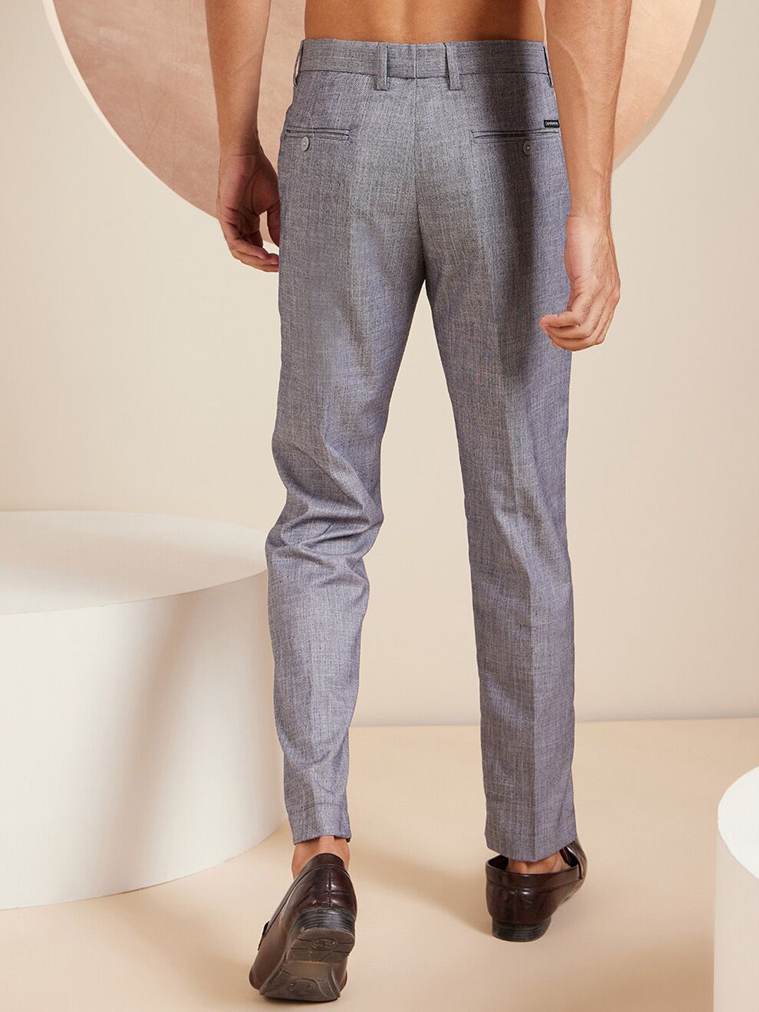 DENNISON Men Striped Smart Tapered Fit Easy Wash Pleated Formal Trousers