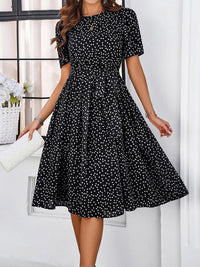 all about you Black Polka Dots Printed Flared Fit & Flare Dress