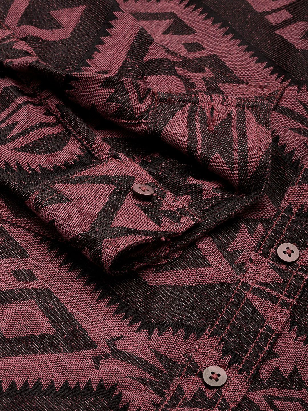 The Indian Garage Co Self Design Geometric Jacquard Relaxed Fit Shirt