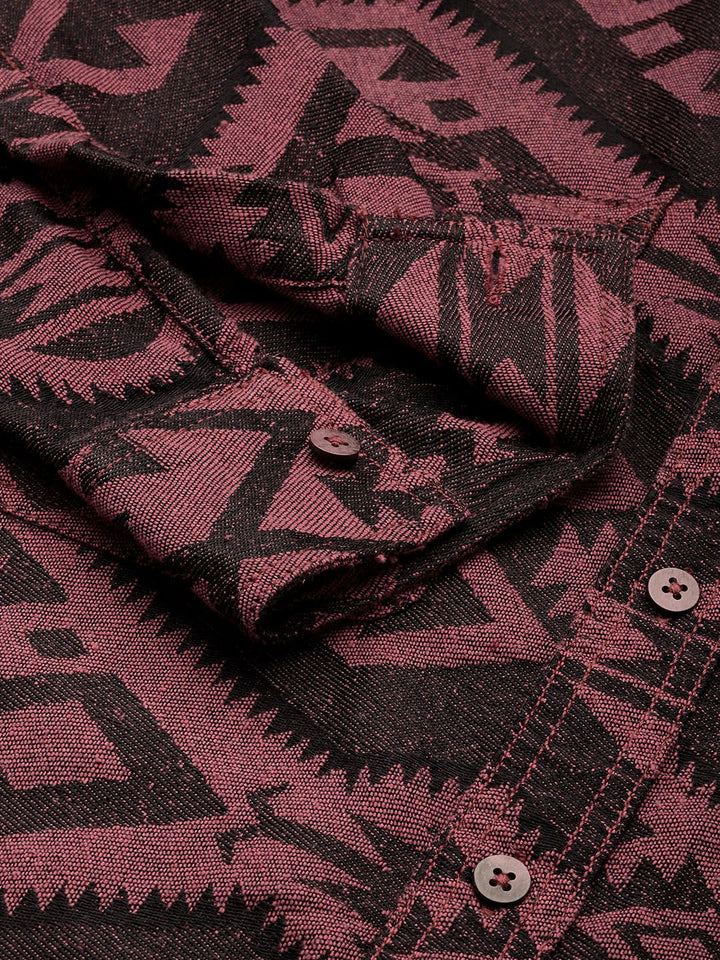 The Indian Garage Co Self Design Geometric Jacquard Relaxed Fit Shirt