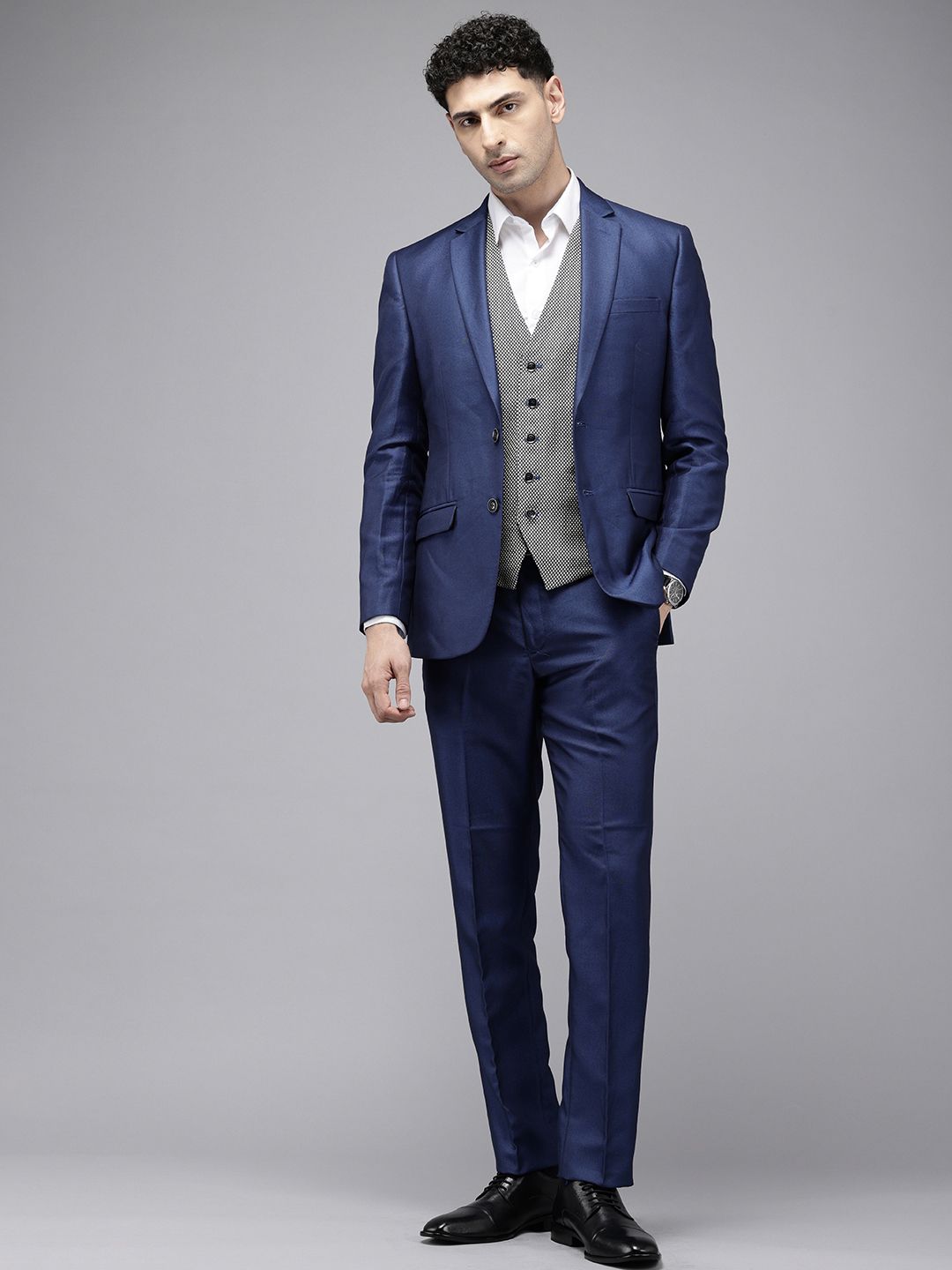 Park Avenue Self Design Super Slim Fit Single Breasted 3-Piece Party Suit