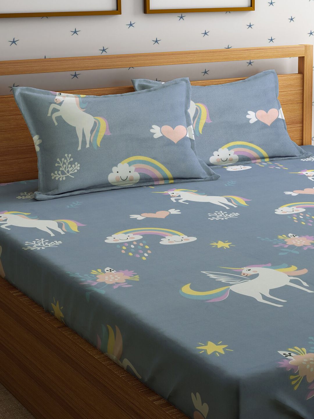 HOSTA HOMES Cartoon Characters 210 TC Queen Bedsheet with 2 Pillow Covers
