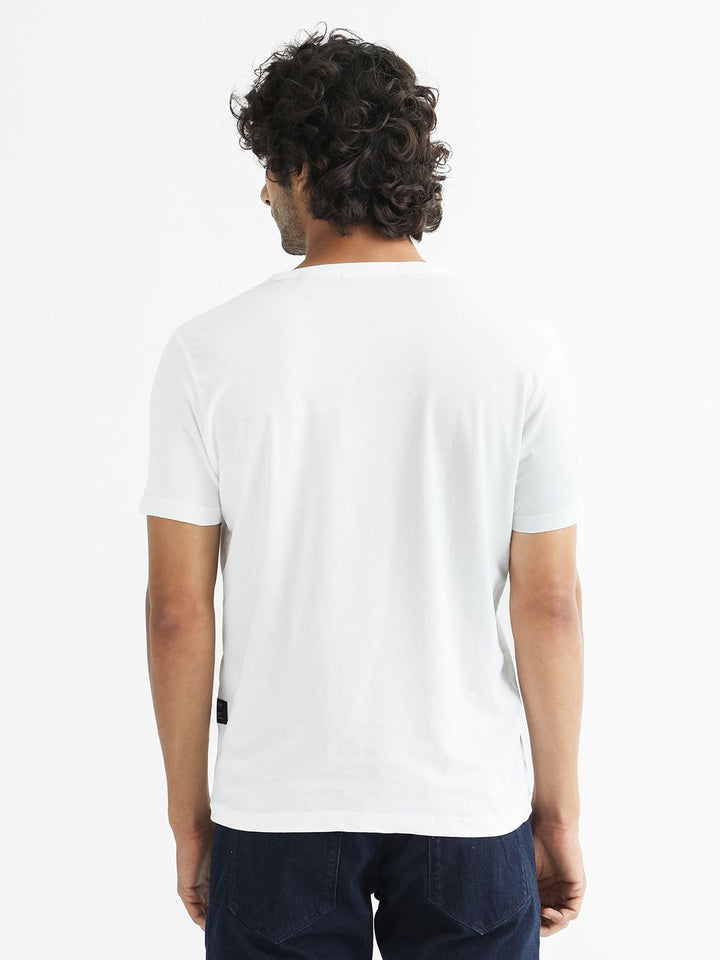 RARE RABBIT Men White Printed Pure Cotton Slim Fit T-shirt