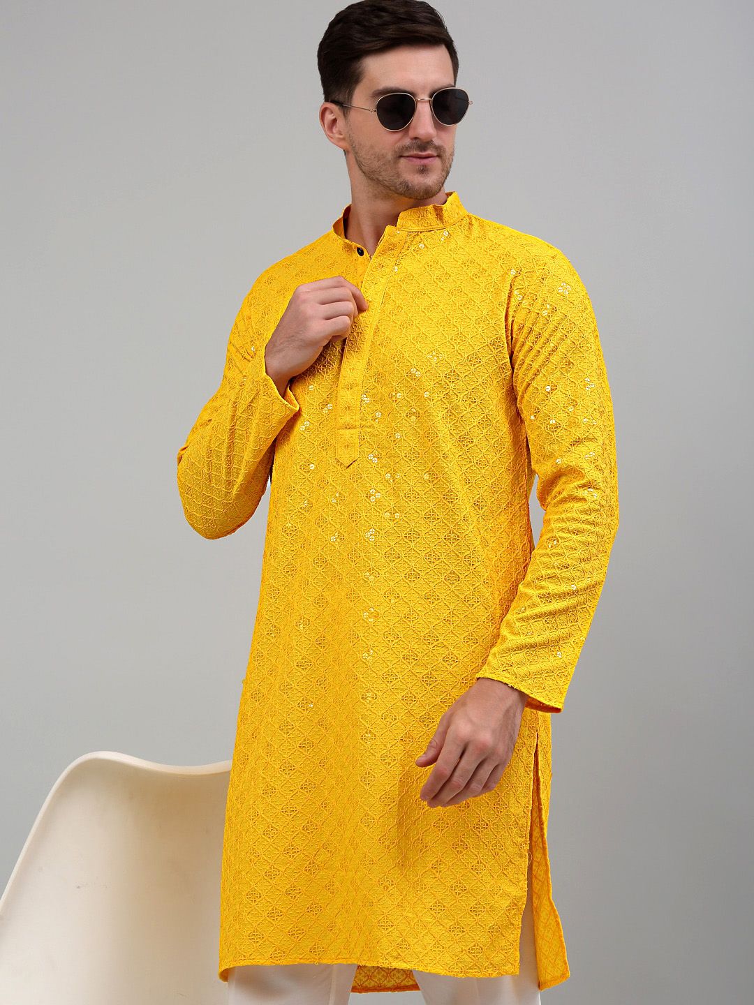 Jompers Ethnic Motif Embroidered Sequinned Kurta with Pyjamas