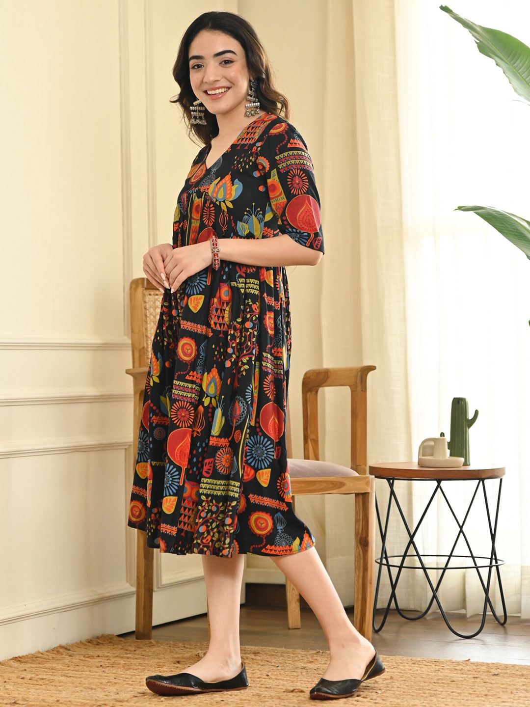 Rustorange A-Line Midi Dress