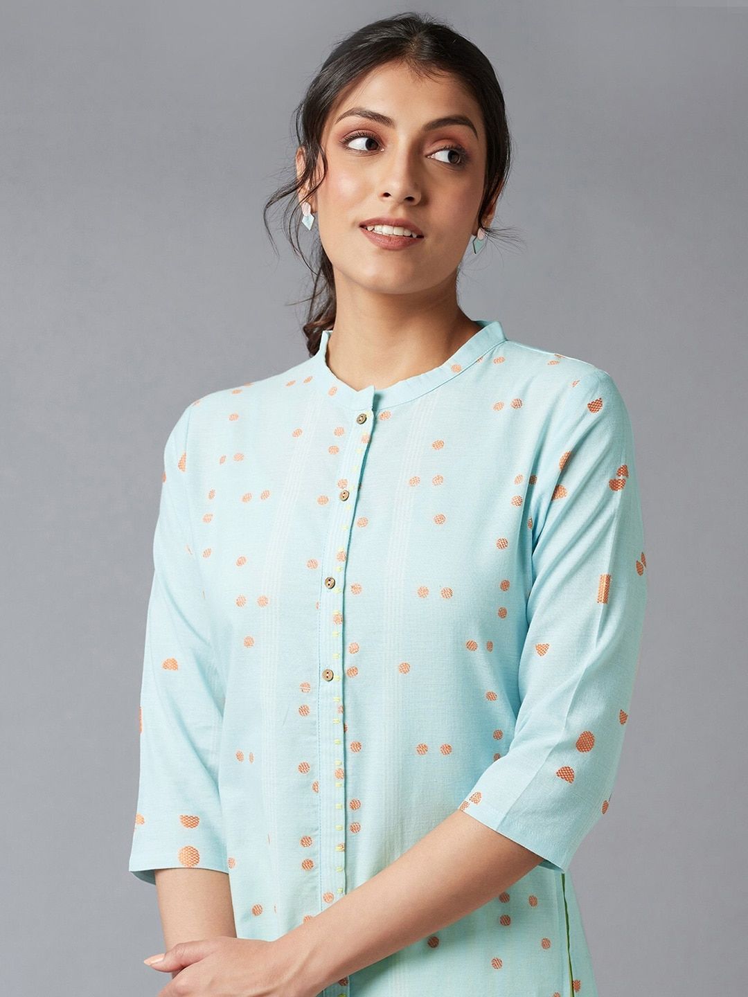 W Women Blue & Brown Printed Kurta
