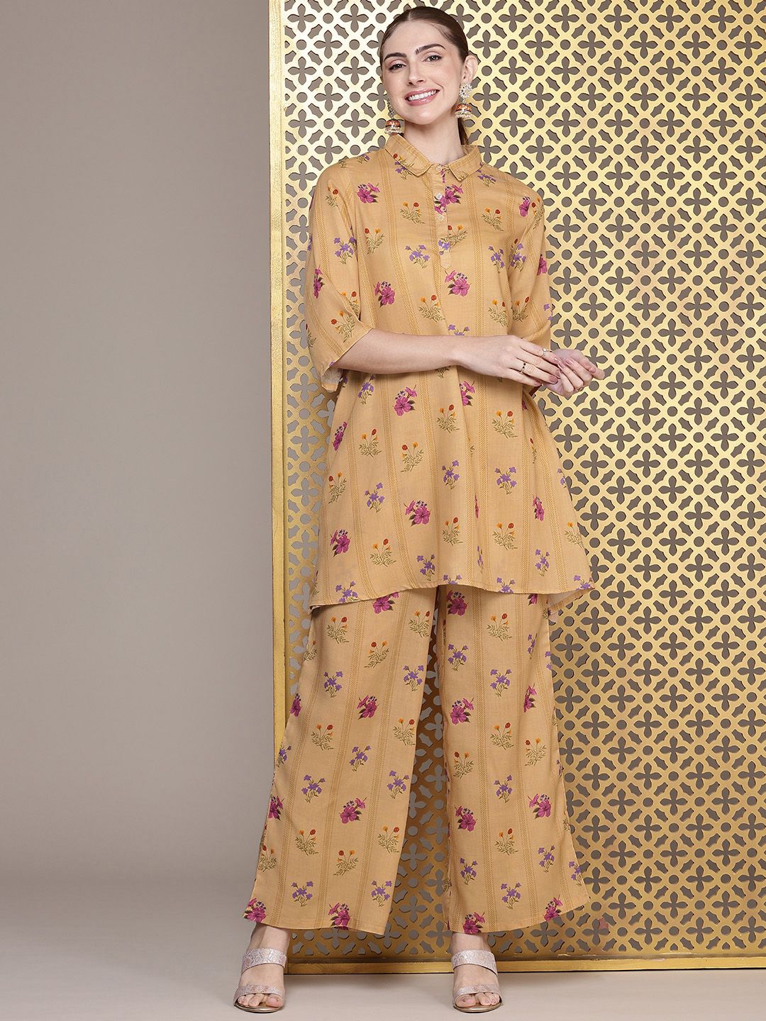 House of Pataudi Women Floral Printed Regular Jashn Kurta With Palazzos