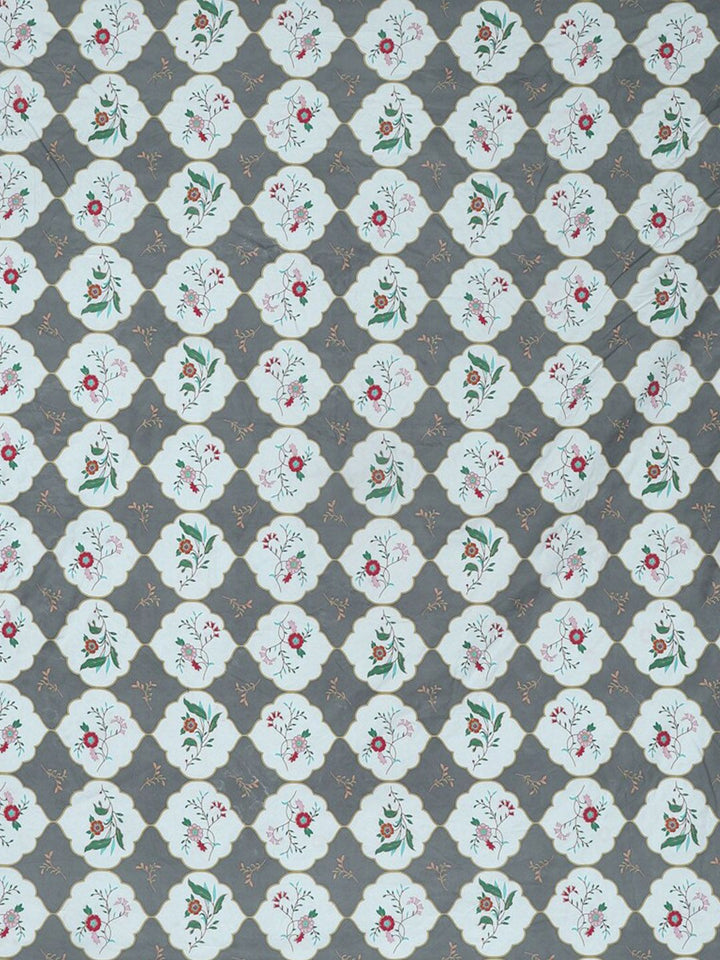 KLOTTHE Grey Floral Printed 300 TC Fitted Super King Double Bedsheet with 2 Pillow Covers