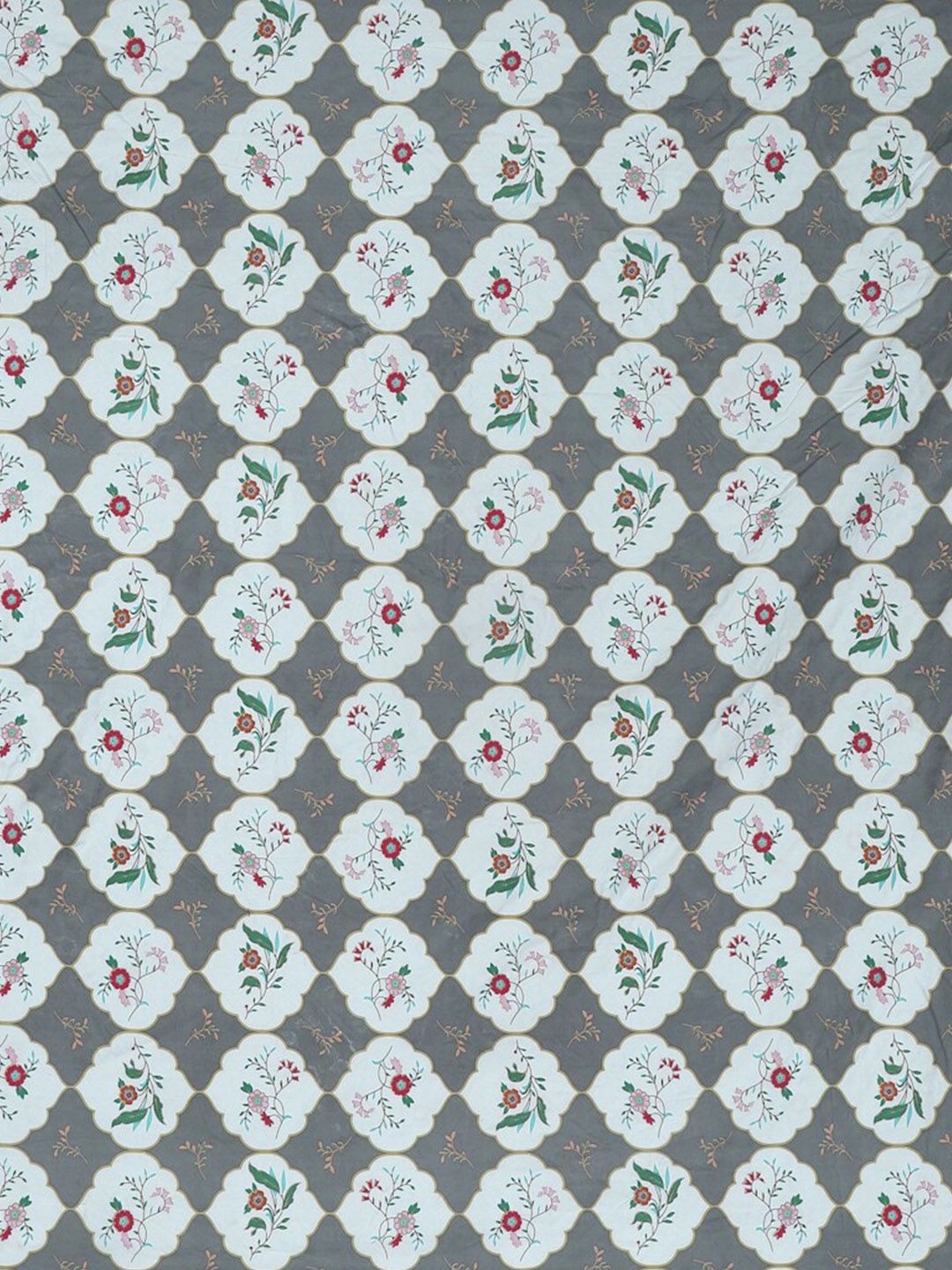KLOTTHE Grey Floral Printed 300 TC Fitted Super King Double Bedsheet with 2 Pillow Covers