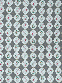 KLOTTHE Grey Floral Printed 300 TC Fitted Super King Double Bedsheet with 2 Pillow Covers
