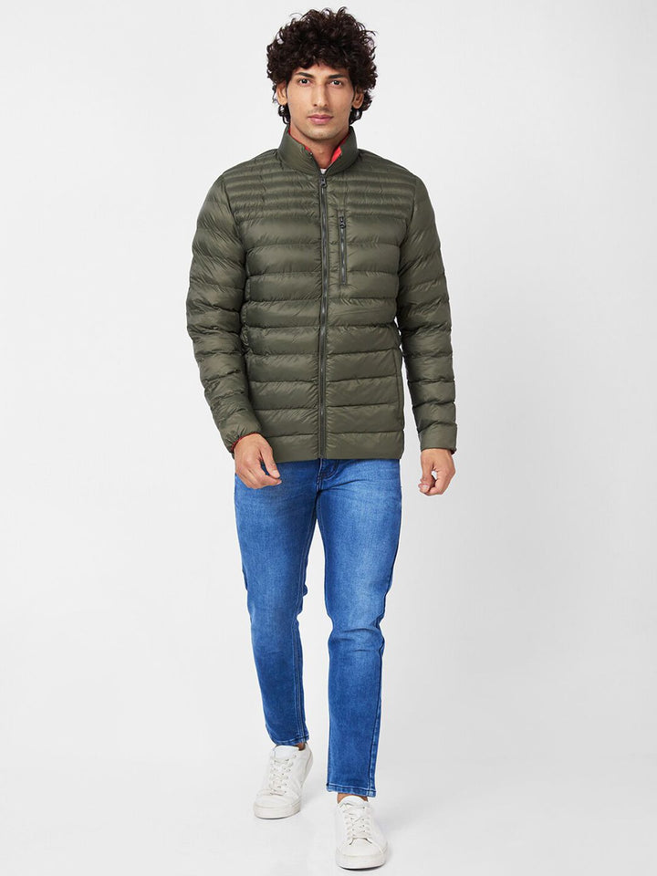 SPYKAR Zip Detail Mock Collar Puffer Jacket