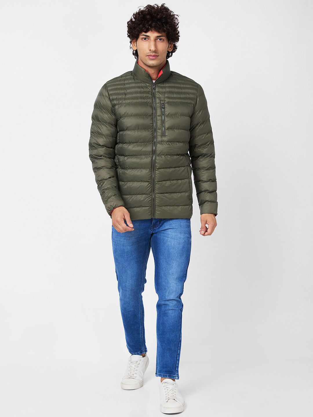 SPYKAR Zip Detail Mock Collar Puffer Jacket