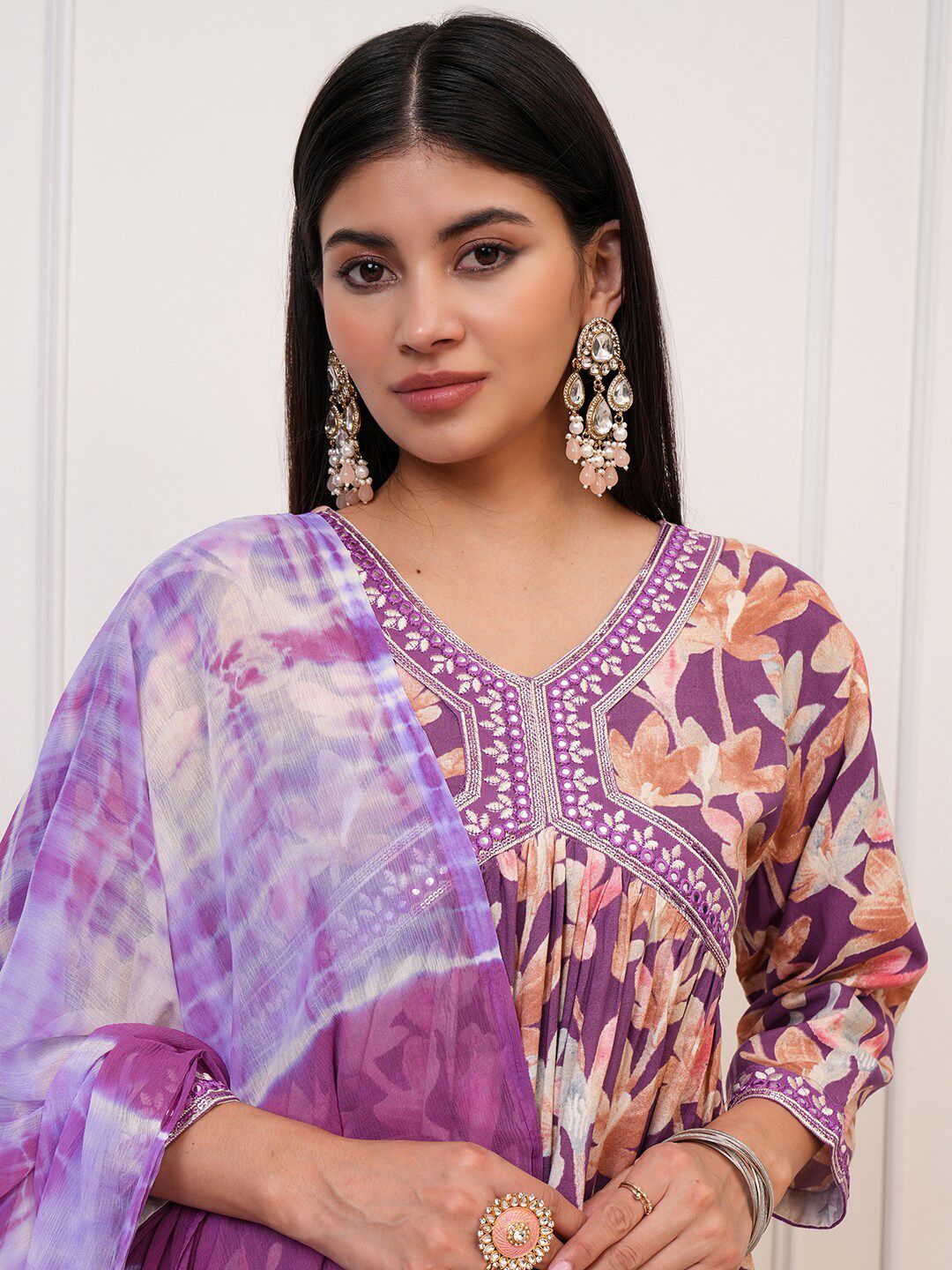 Vishudh Floral Printed Empire Kurta with Palazzo & Dupatta