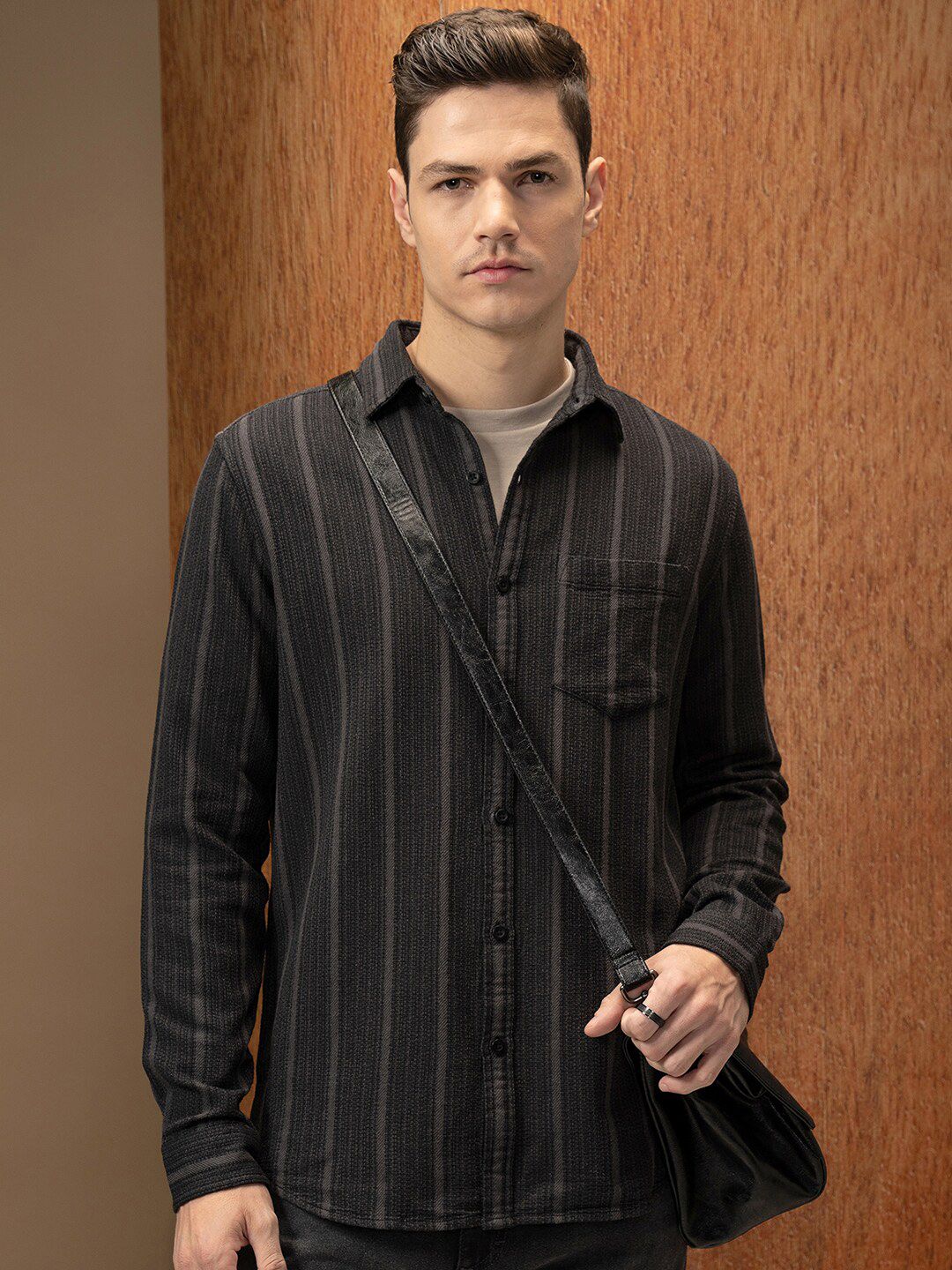 LOCOMOTIVE Premium Relaxed Fit Dobby Textured Striped Shirt