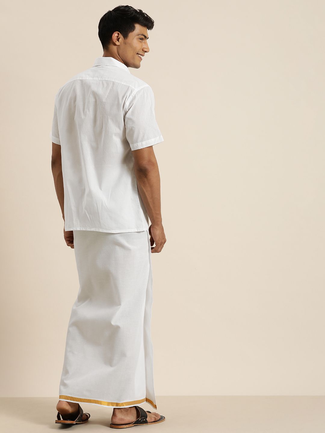 VASTRAMAY Men White & White Shirt with Dhoti