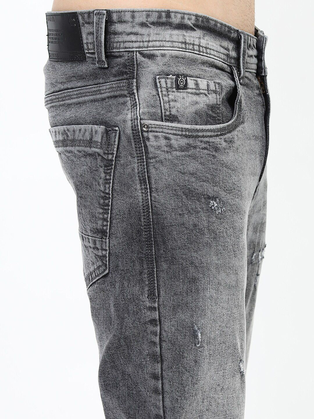 LOCOMOTIVE Men Grey Slim Tapered Fit Mildly Distressed Heavy Fade Stretchable Jeans