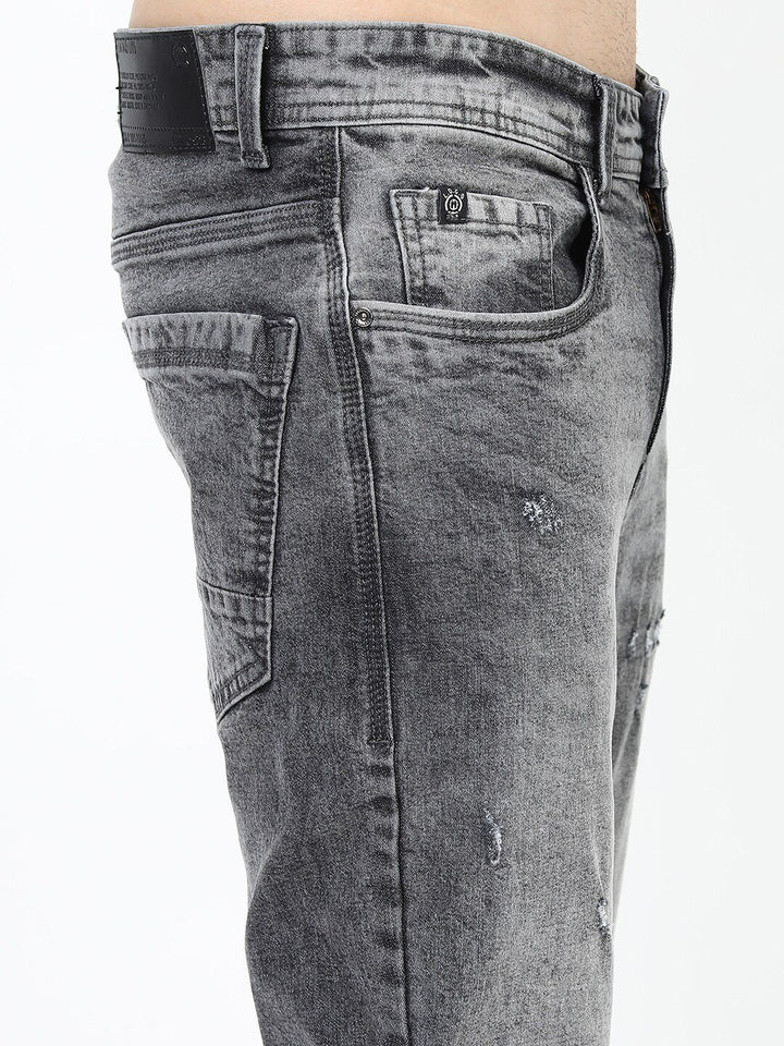 LOCOMOTIVE Men Grey Slim Tapered Fit Mildly Distressed Heavy Fade Stretchable Jeans