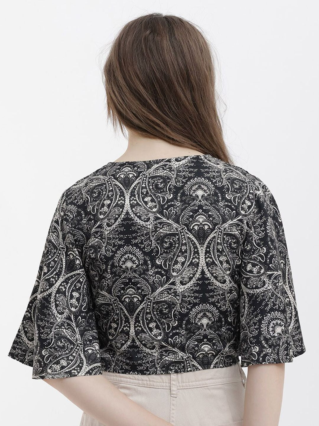 RAREISM Ethnic Motifs V-Neck Cotton Twisted Crop Top