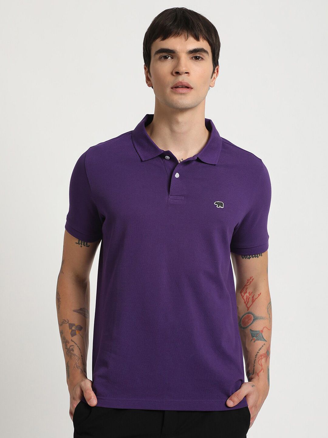 THE BEAR HOUSE Polo Collar Pure Cotton Slim Fit T-shirt