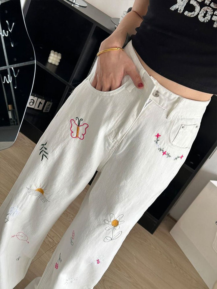 DressBerry Women Wide Leg High-Rise Cotton Jeans