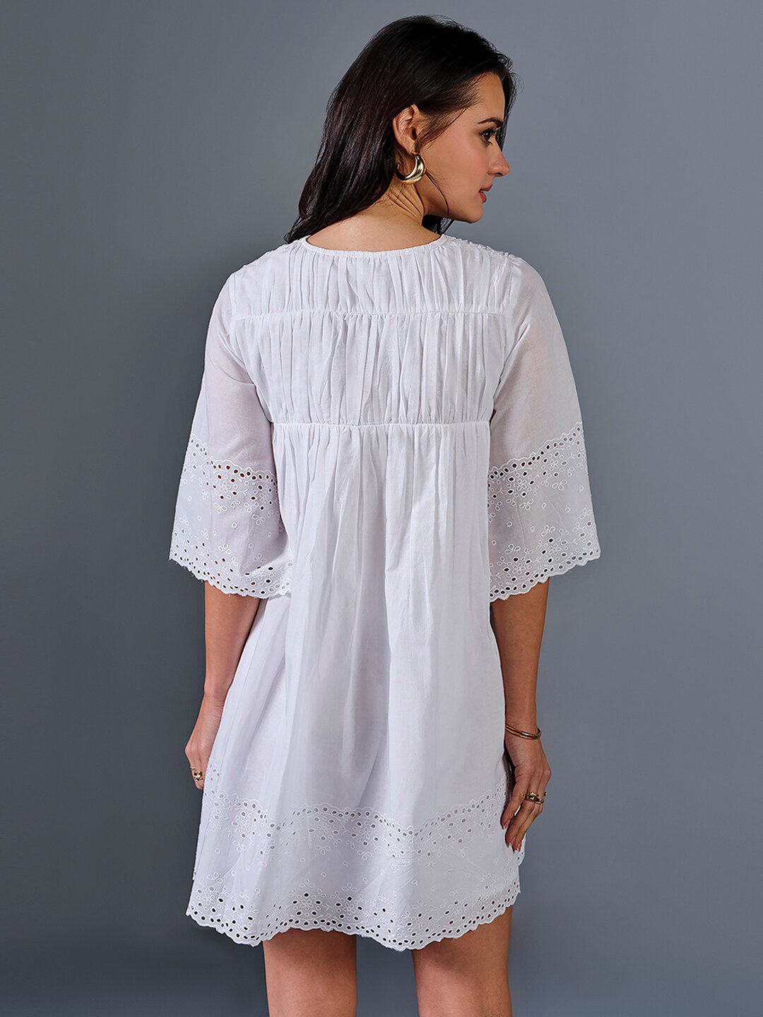 AND Striped V-Neck Bell Sleeve A-Line Dress