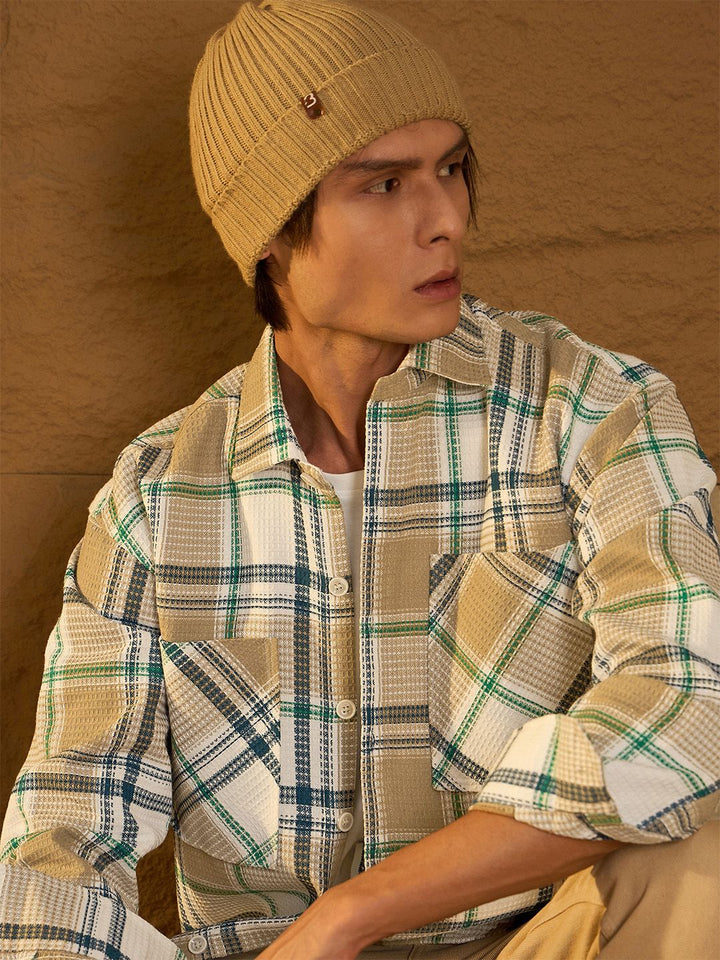 DENNISON Men Double Pocket Drop Shoulder Oversized Cotton Checked Shacket