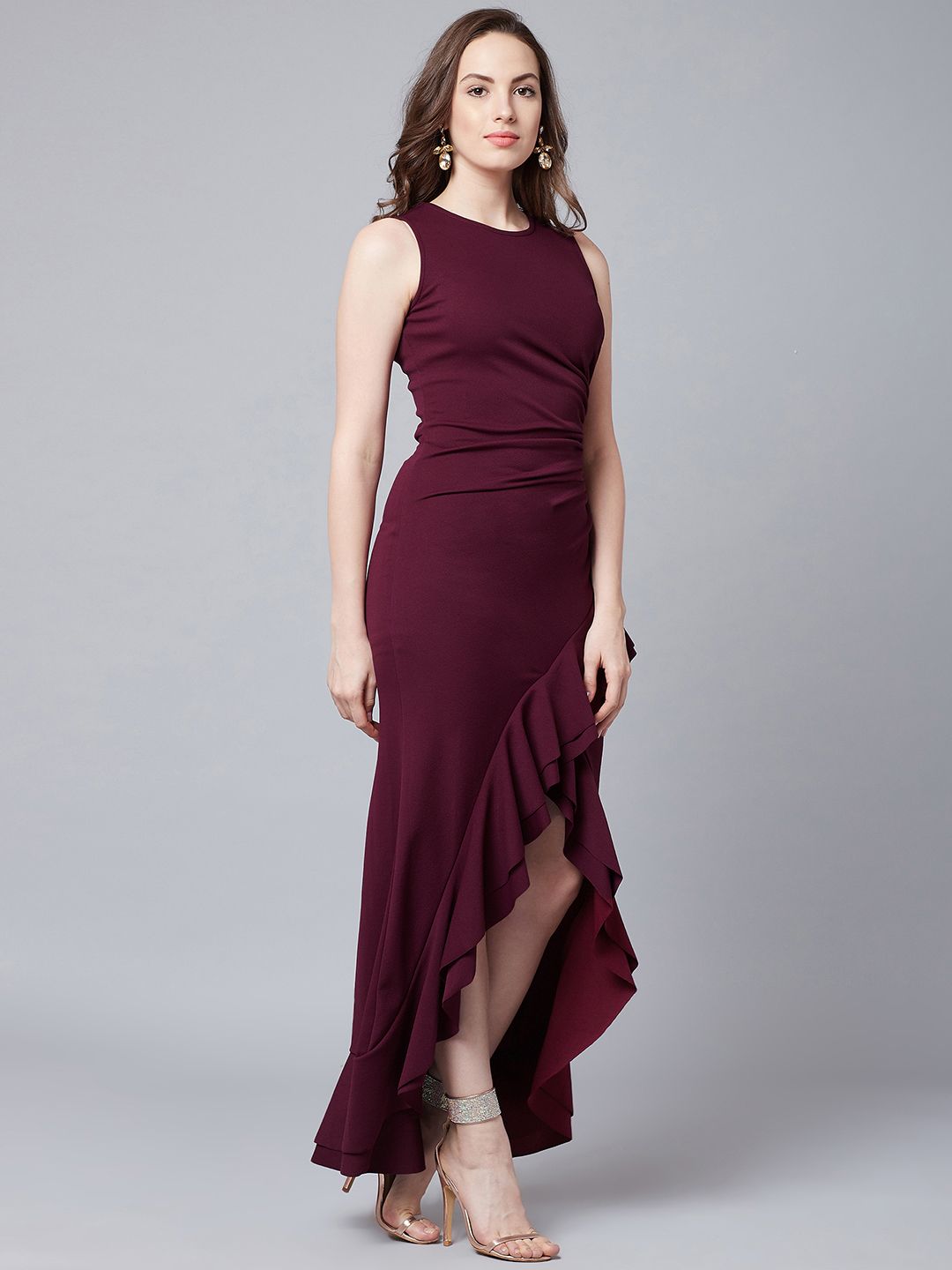 Athena Maroon Cotton Maxi Dress
