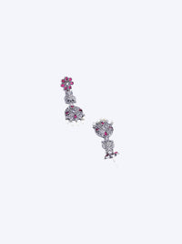 PANASH Silver-Plated Pink Stone Studded & Beaded Earrings