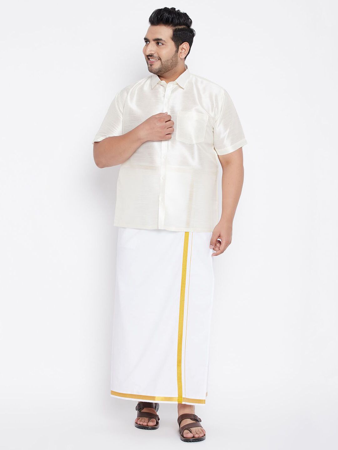 VASTRAMAY Men Cream-Coloured Premium Casual Shirt
