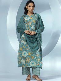 Libas Women Floral Printed Regular Pure Cotton Kurta with Palazzos & With Dupatta
