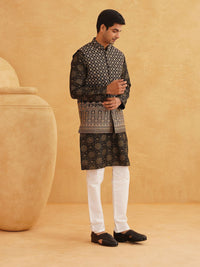 SOJANYA Floral Printed Mandarin Collar Kurta With Churidar And Nehru Jacket