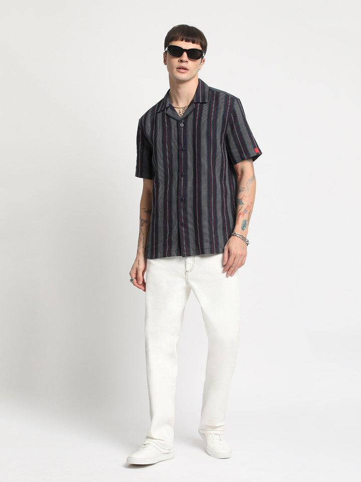 THE BEAR HOUSE Opaque Striped Pure Cotton Casual Shirt