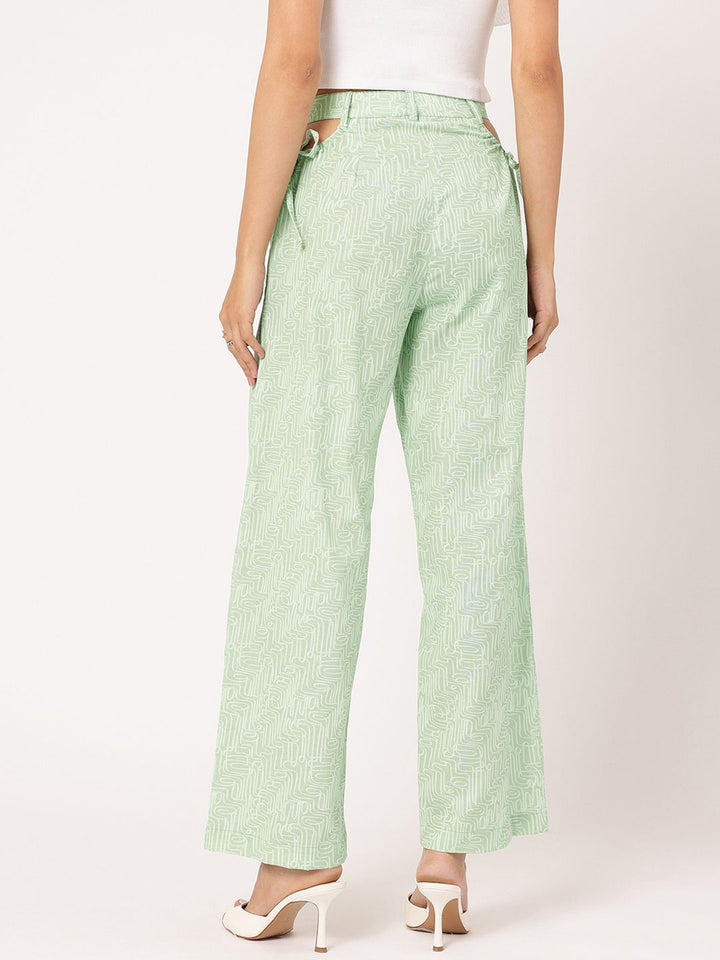 DressBerry Women Flowy Finesse Printed Cut-Out Straight Trousers