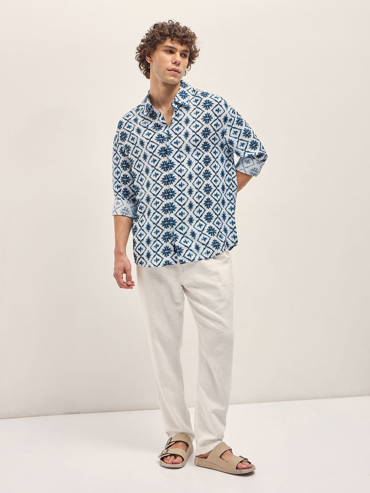 THE BEAR HOUSE Men Spread Collar Abstract Printed Relaxed Fit Casual Shirt