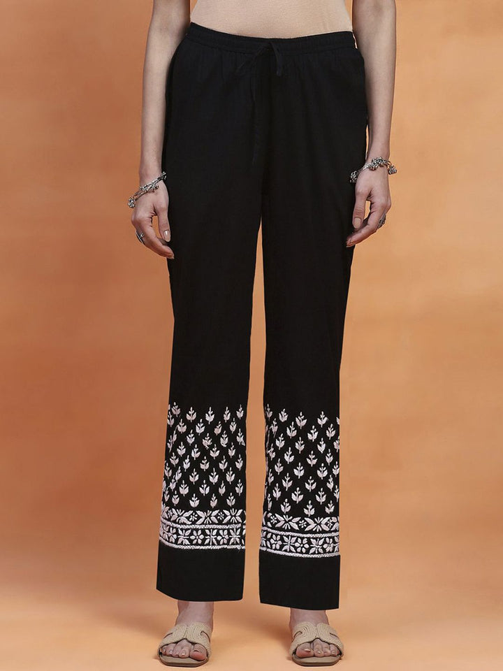 Rumah Wanita Chikankari Seluar Sulam Chikankari Kapas Hitam