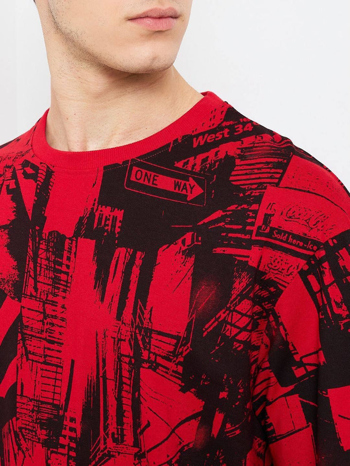 SPYKAR Men Abstract Printed Round Neck Cotton Relaxed Fit T-shirt
