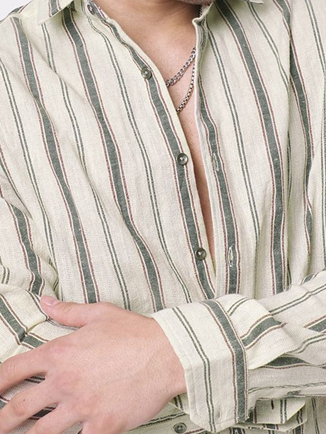 VASTRADO Classic Vertical Striped  Slim Fit Burlap Cotton Casual Shirt