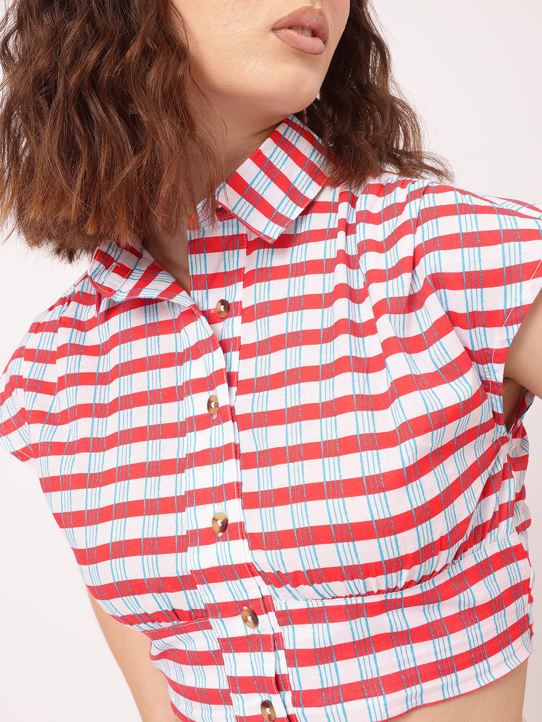 DressBerry Urban Chic Striped Shirt Style Crop Top