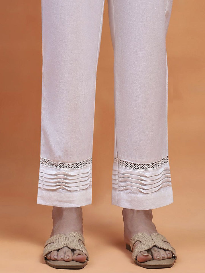 House of Chikankari Women White Cotton Solid Seluar