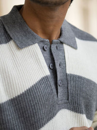 Powerlook Men Striped Polo Collar Full Sleeves Casual T-shirt