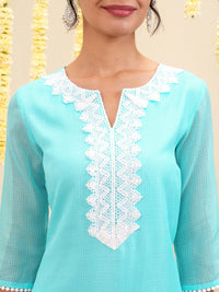 Vishudh Floral Embroidered Notch Neck Straight Kurta