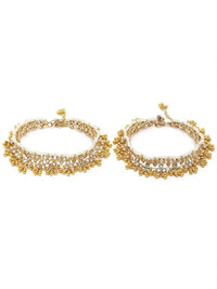 KARATCART  Set Of 2  Gold-Plated White Kundan-Studded Anklets