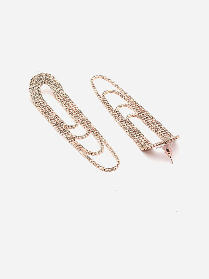 Anouk Rose Gold-Plated American Diamond Studded Contemporary Drop Earrings