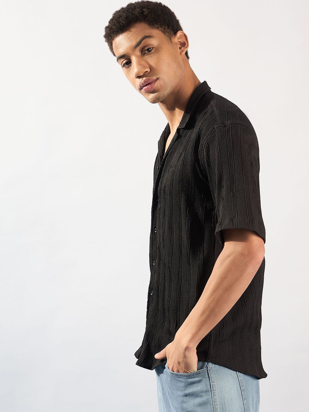 DENNISON Men Comfort Self Design Oversized Opaque Casual Shirt