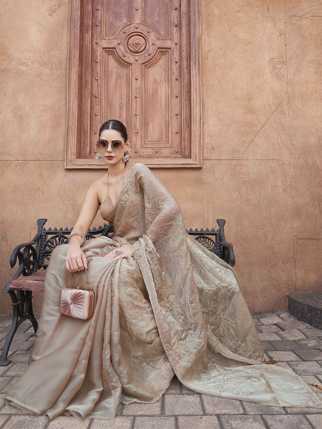 Tikhi Imli Crushed Pallu Half and Half Organza Saree
