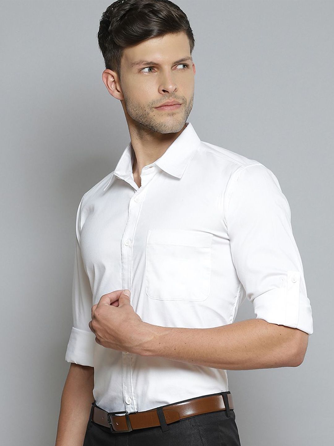 DENNISON Men Smart Slim Fit Solid Spread Collar Formal Shirt