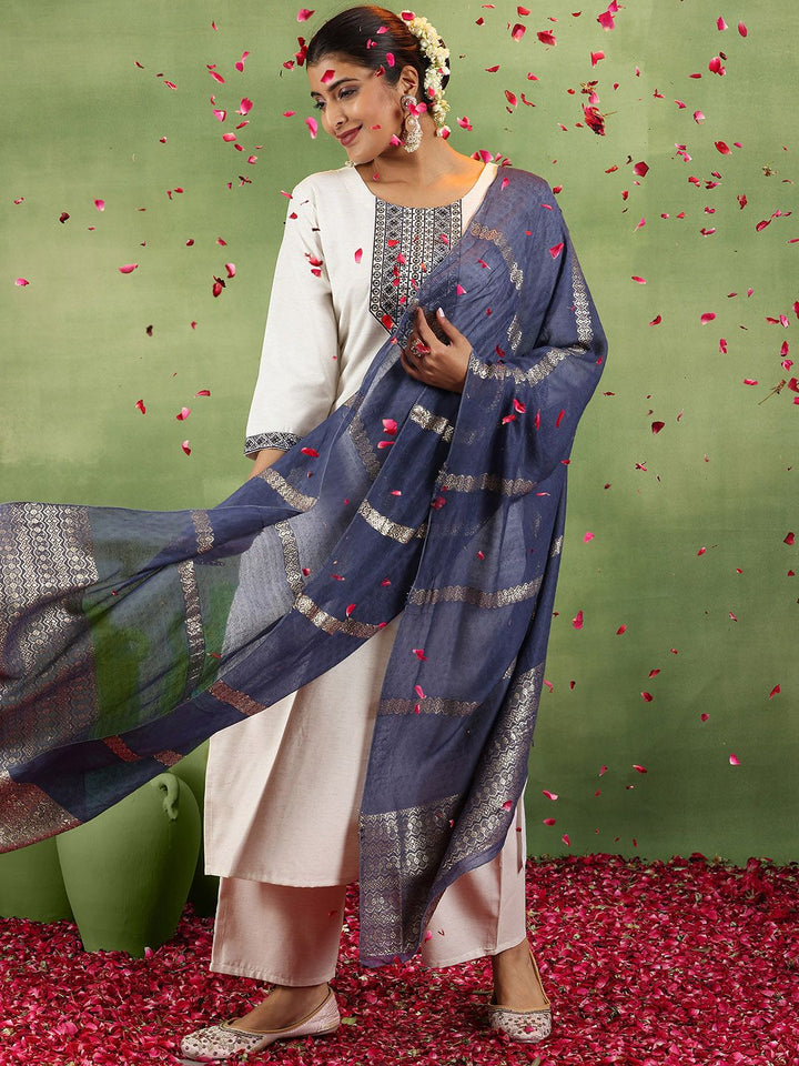 Libas Ethnic Motifs Embroidered Thread Work Straight Kurta With Trousers & Dupatta