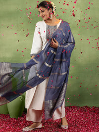 Libas Ethnic Motifs Embroidered Thread Work Straight Kurta With Trousers & Dupatta