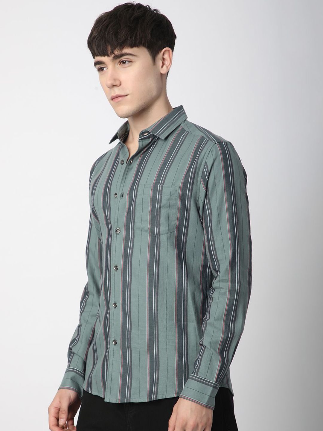 VASTRADO Men Classic Slim Fit Multi Stripes Opaque Striped Casual Shirt